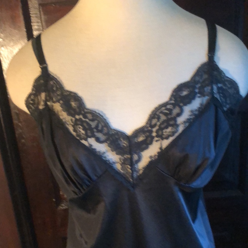 Vintage Black Full slip with lace edging  Size 38 B